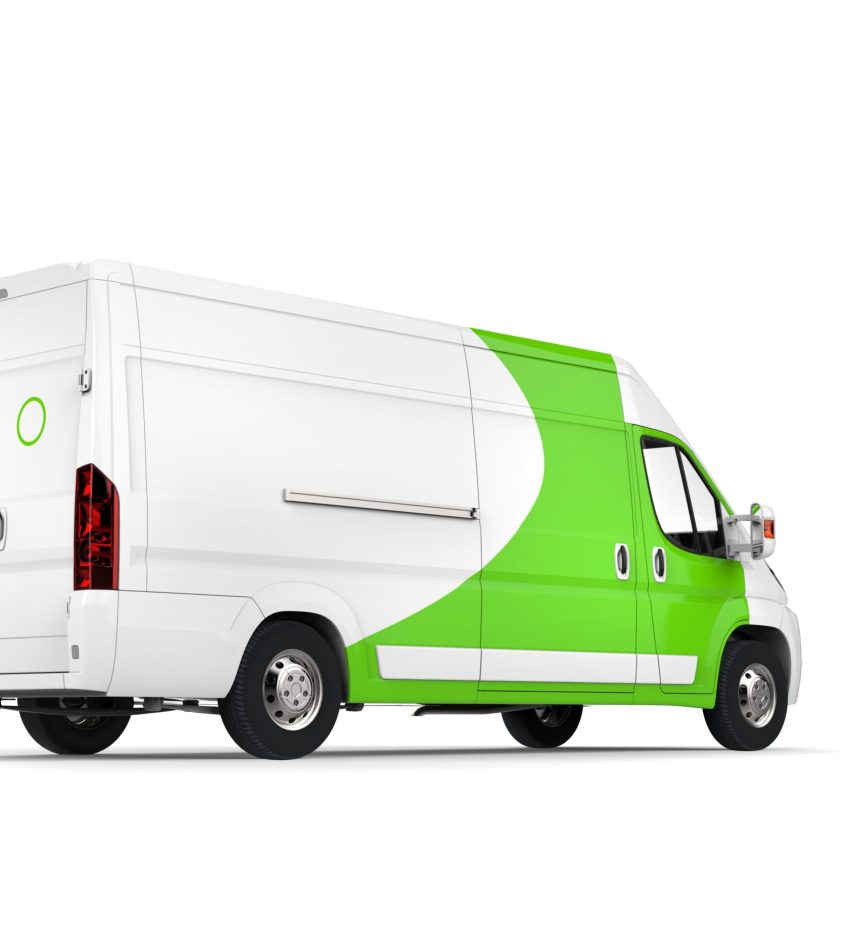 big-white-delivery-van-with-green-details-tail-view